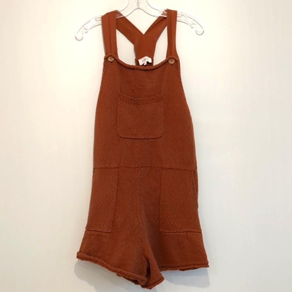 bohme Rust Brown Knit Romper Overalls
